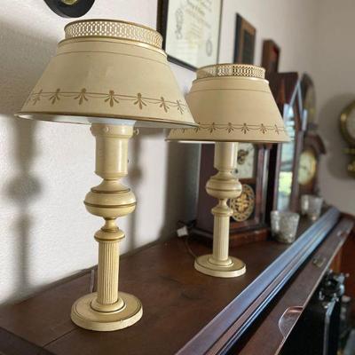 Pair of Tole Ware French lamps. Set of 2. Estate sale price: $110.