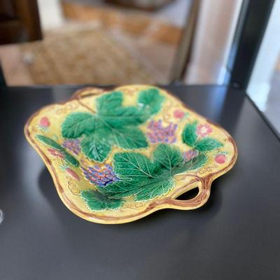 1920's vintage Wedwood Majolica grape leaf and strawberry footed plate. Estate sale price: $150