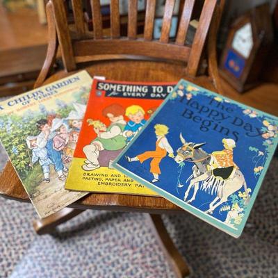 (left to right): 1929 A Child's Garden of Verses @ $25 ~ Something To Do for Every Day @ $10 ~ 1935 The Happy Day Begins @ $35
