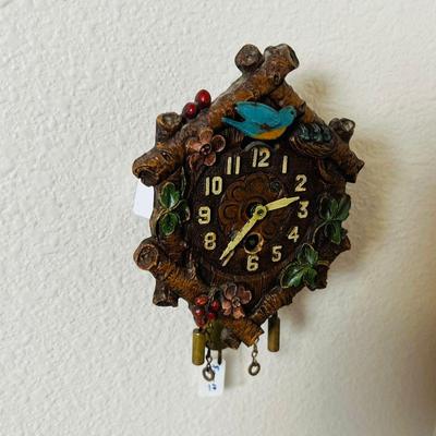 Miniature LUX wall clock. 1930's pendulant clock with animated bluebird. Estate sale price: $50