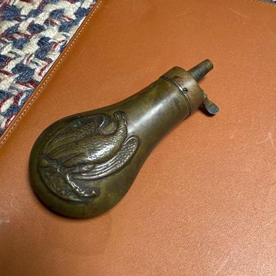 Vintage brass gun powder flask with eagle on both sides. Estate sale price: $45