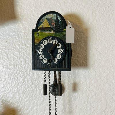 Miniature pendulum wall clock. Switzerland. Estate sale price: $50
