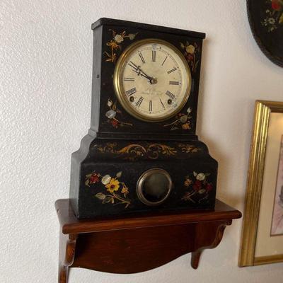 J.C. Brown. Paper mache case inlaid with mother of pearl. Original paint. 8 days. Estate sale price: $250