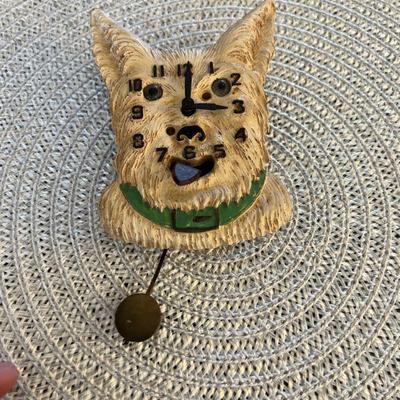 Miniature LUX wall clock. 1920's antique Scottie Terrier dog face. Estate sale price: $185
