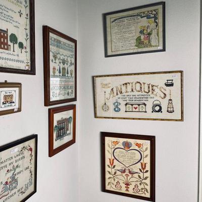 framed cross stitched projects.