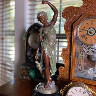 Ansonia Clock Co. The Huntress ball swing clock (both pieces ~ station of swing clock ~ are available). Estate sale price: $345