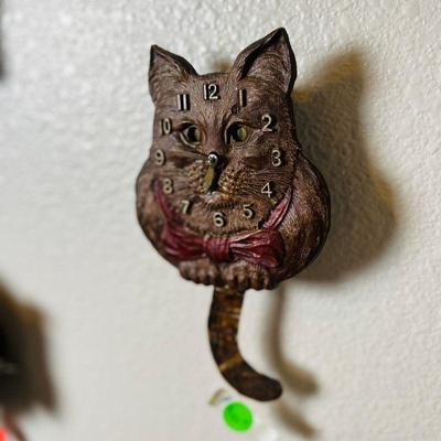 Miniature LUX wall clock. Keebler Cat with moving eyes. Estate sale price: $225