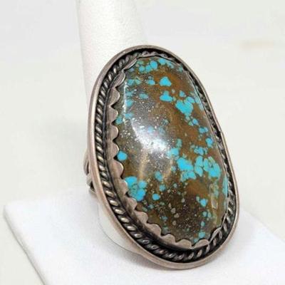#488 â€¢ Native American Sterling Silver Turquoise Chunk Mens Ring, 24g