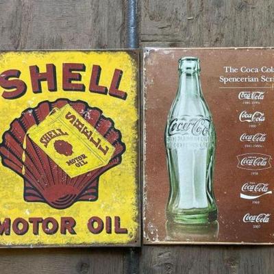 #3528 â€¢ Metal Shell Sign and Coca Cola Sign
