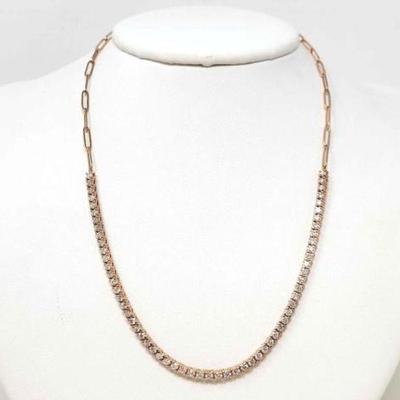 #482 â€¢ 14k Solid Rose Gold Diamond Tennis Style Necklace, 13g
