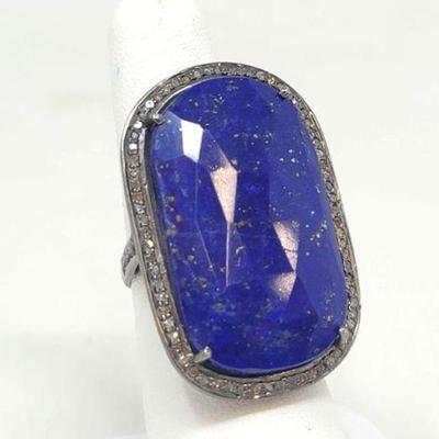#908 â€¢ Sterling Silver Diamond & Lapis Lazuli Stone Ring, 11g
