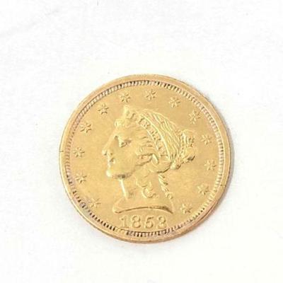 #1200 â€¢ 1853 $2 1/2 Dollar Liberty Gold Coin
