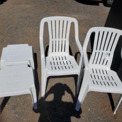 #80300 â€¢ (2) Mclane Plastic Chairs & (2) Plastic Mclane Coffee Table
