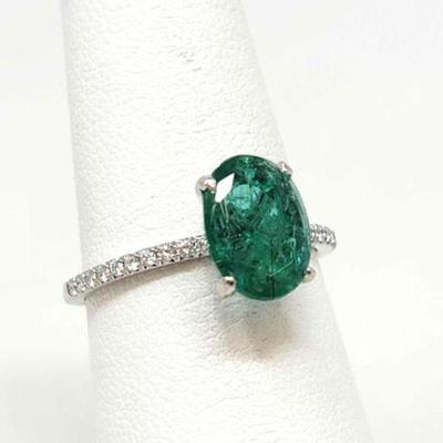 #600 â€¢ 18k Gold & Platnium Emerald Center & Diamond Accent Ring, 3g
