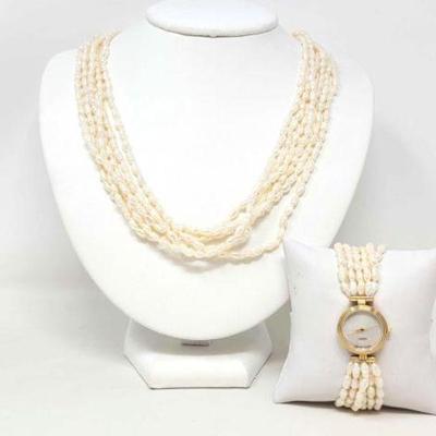 #1008 â€¢ Layered Pearl Necklace and Matching Watch
