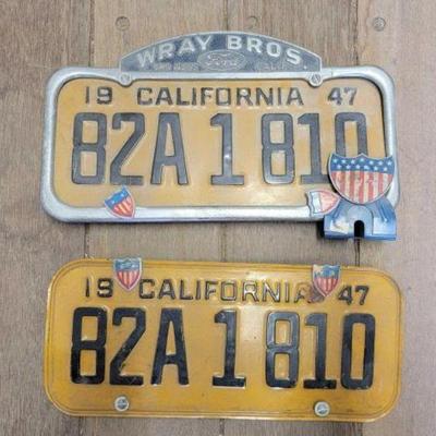 #7102 â€¢ 1947 California License Plates with Frame and Topper
