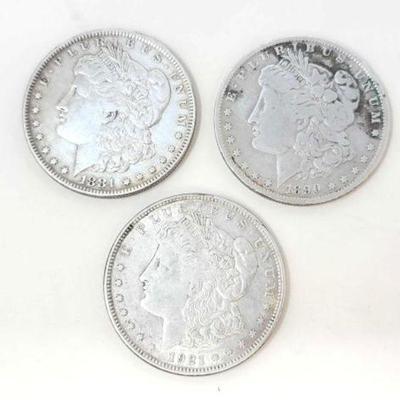 #1350 â€¢ (3) 1881-1921 Morgan Silver Dollars
