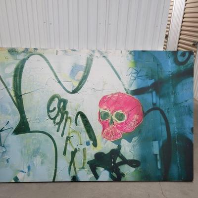 Large Canvas Painting  Pink Skull approx 6' x 4 '