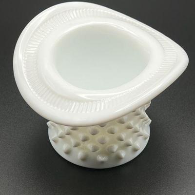 White Hobnail Milk Glass Top Hat Toothpick Vase / Trinket Dish
