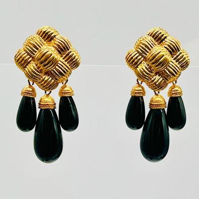 Vintage FENDI Gold-Tone Woven Drop Glass Earrings
