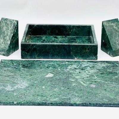 (4) Green Marble Charcuterie Board & Bookends
