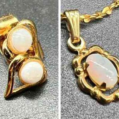 14K Gold Pendant & Opal Earrings
