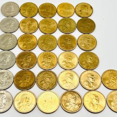 (32) 1979 Susan B. Anthony & Sacagawea 2000+ Dollar Coins
