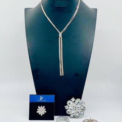 (7) Swarovski Crystal Brooch & Sparkling Silver-Tone Jewelry
