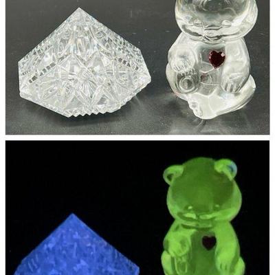 Fenton Bear & Waterford Crystal Paperweights - UV Reactive
