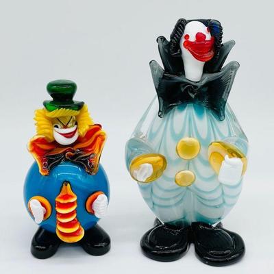 Pair Of Murano Art Glass Clown Figurines - UV Glow!
