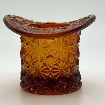 Fenton Colonial Amber Daisy & Button Glass Toothpick Top Hat Vase / Trinket Dish
