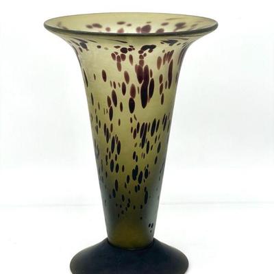 Vintage Murano Style Tortoise Brown & Gold Blown Glass Fluted Vase
