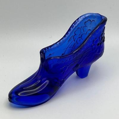 Fenton Cobalt Blue Floral High Heel Glass Slipper
