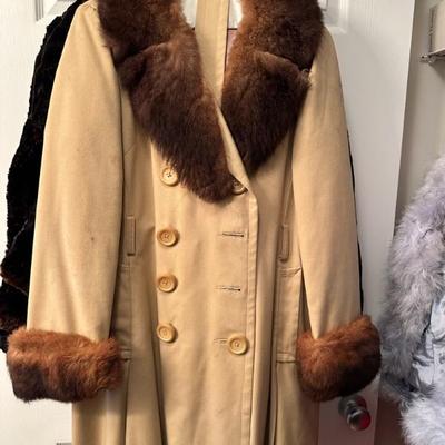 Vintage Womens Tan and Brown Fur Trench Coat