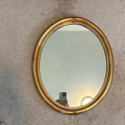 Antique Oval  Wood Gold Gilt mirror
