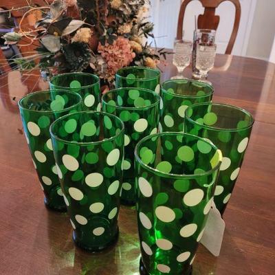 Anchor Hocking Forest Green Polka Dot glasses