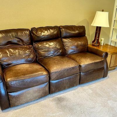 Leather motorized recliner couch