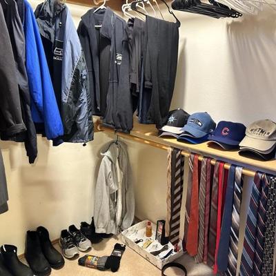 Men's clothing including Seahawks gear, ties, shoes