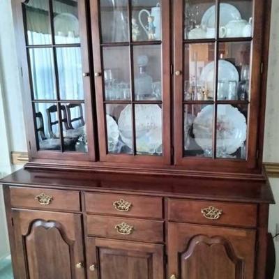 Statton solid cherry breakfront china cabinet