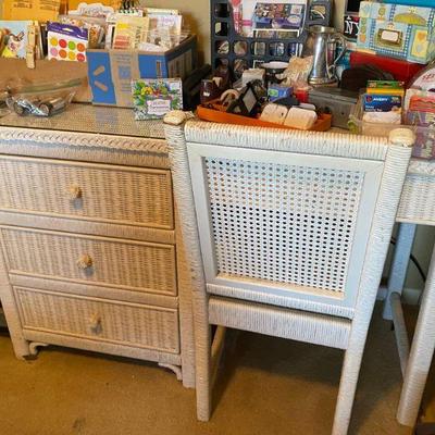 White Wicker Desk and Chair