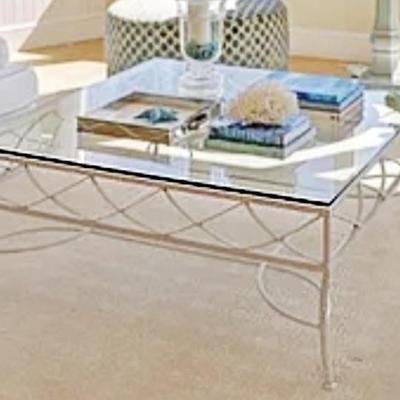 Oversized Glass and Iron Coffee Table 