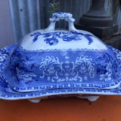 Early 20th Century Spode Camilla Blue and White Covered Serving Dish