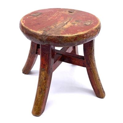 Small antique stand in funky old red paint, ht. 8 in.