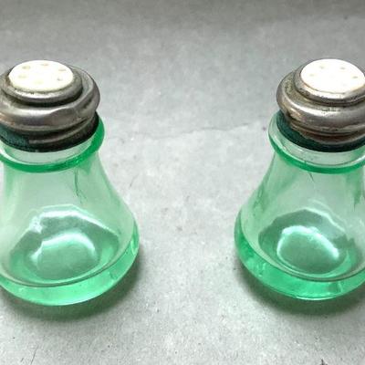 Uranium glass salt and pepper shakers