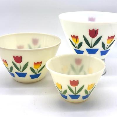 Fire King nest of 3 Tulip bowls