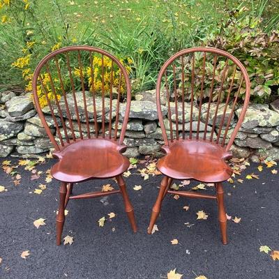 Pr. of D. R. Dimes Windsor sidechairs in natural finish 