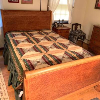 Antique birdseye maple sleigh bed, full-size