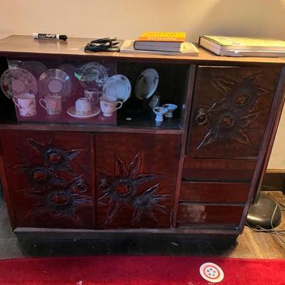 Exquisite japanese wood carved cabinet