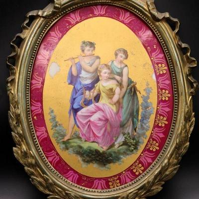 Antique French Porcelain with bronze frame