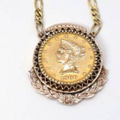 22K GOLD COIN AND NECKLACE